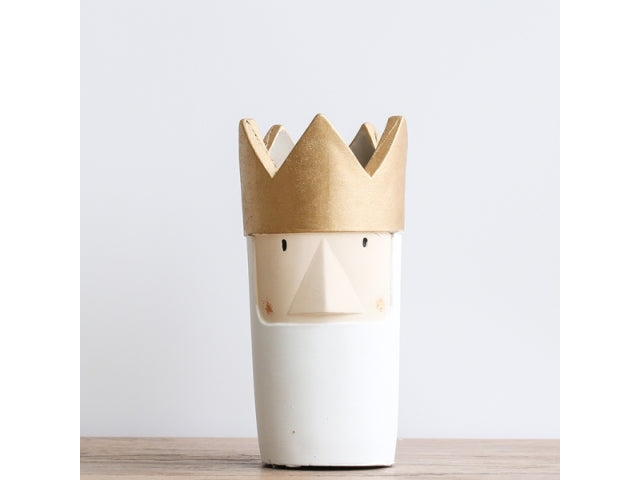 Vista de Jarrón blanco y dorado Viejito Pascuero