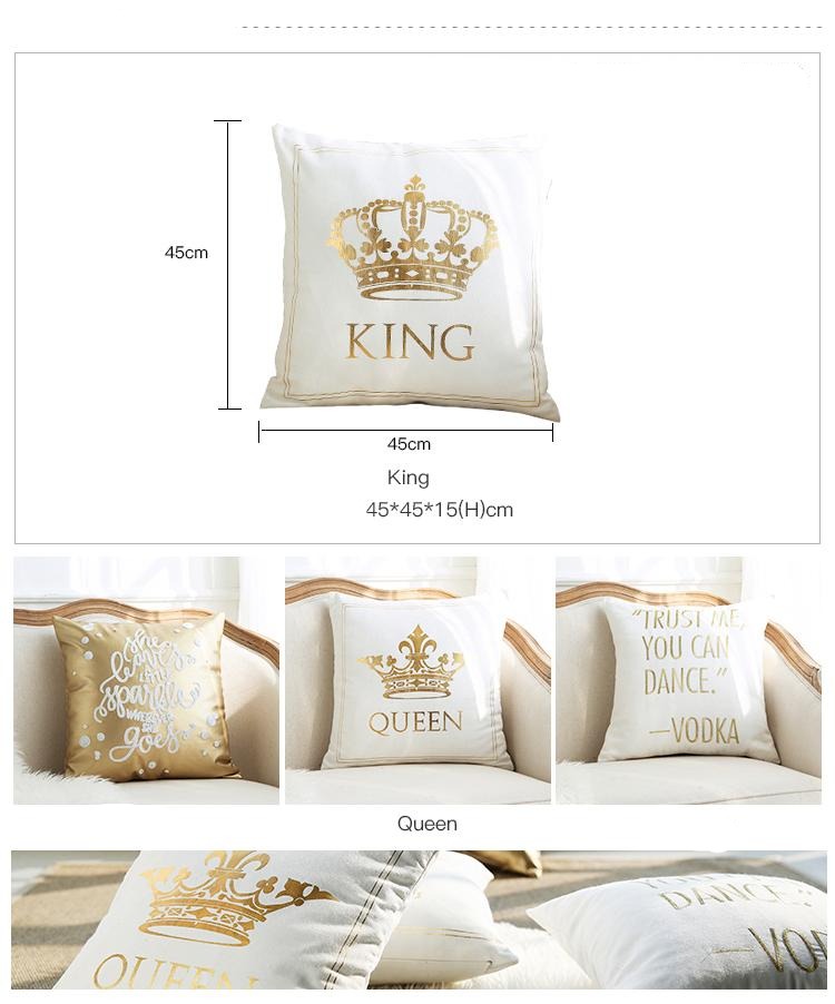 Vista de Cojín King lino blanco con estampado dorado