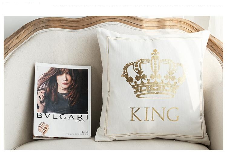 Vista de Cojín King lino blanco con estampado dorado