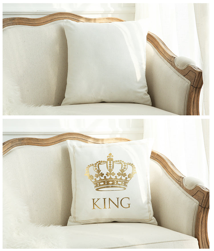 Vista de Cojín King lino blanco con estampado dorado