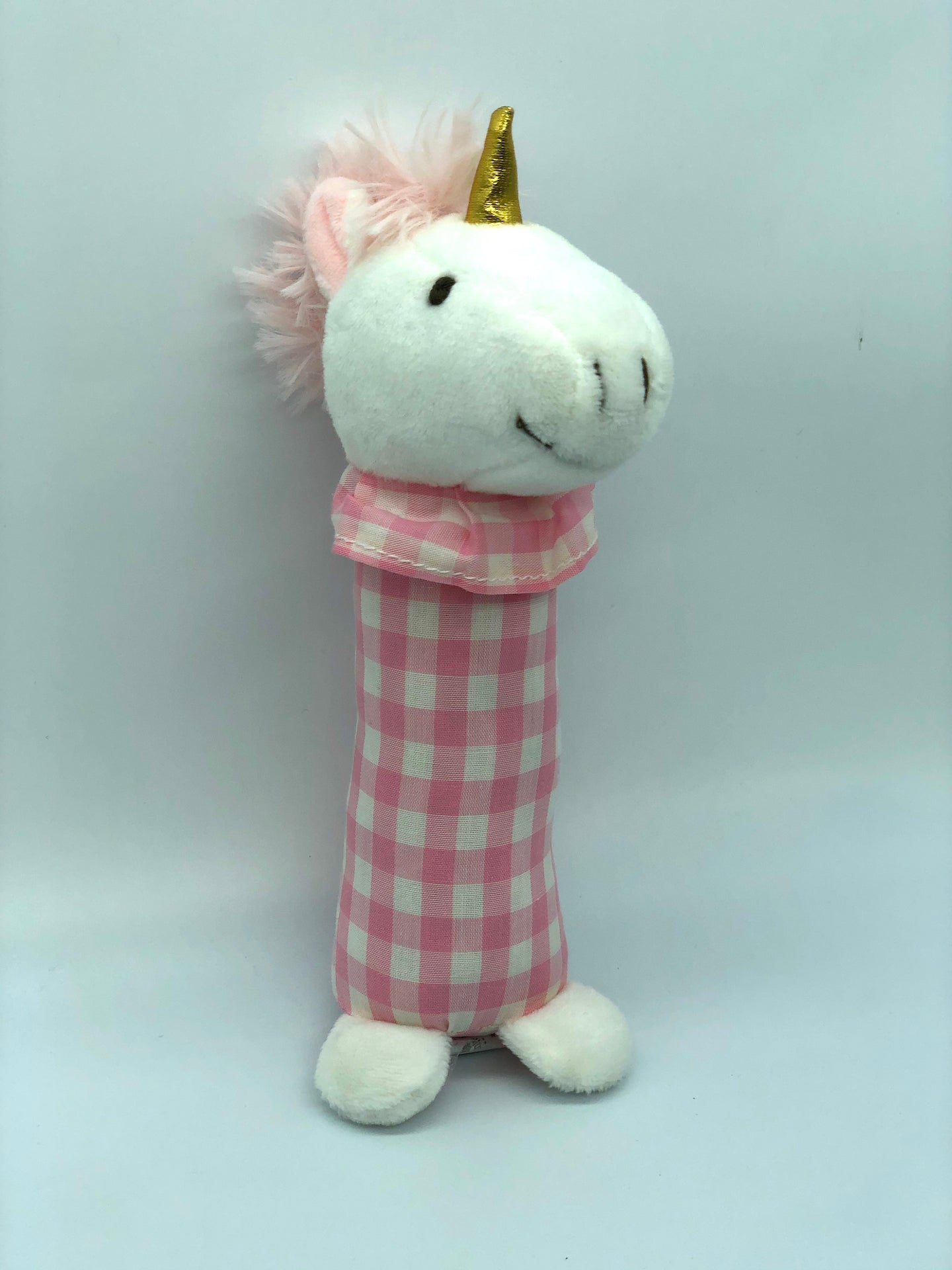 Vista de Pack sonajero unicornio cuadrille rosado