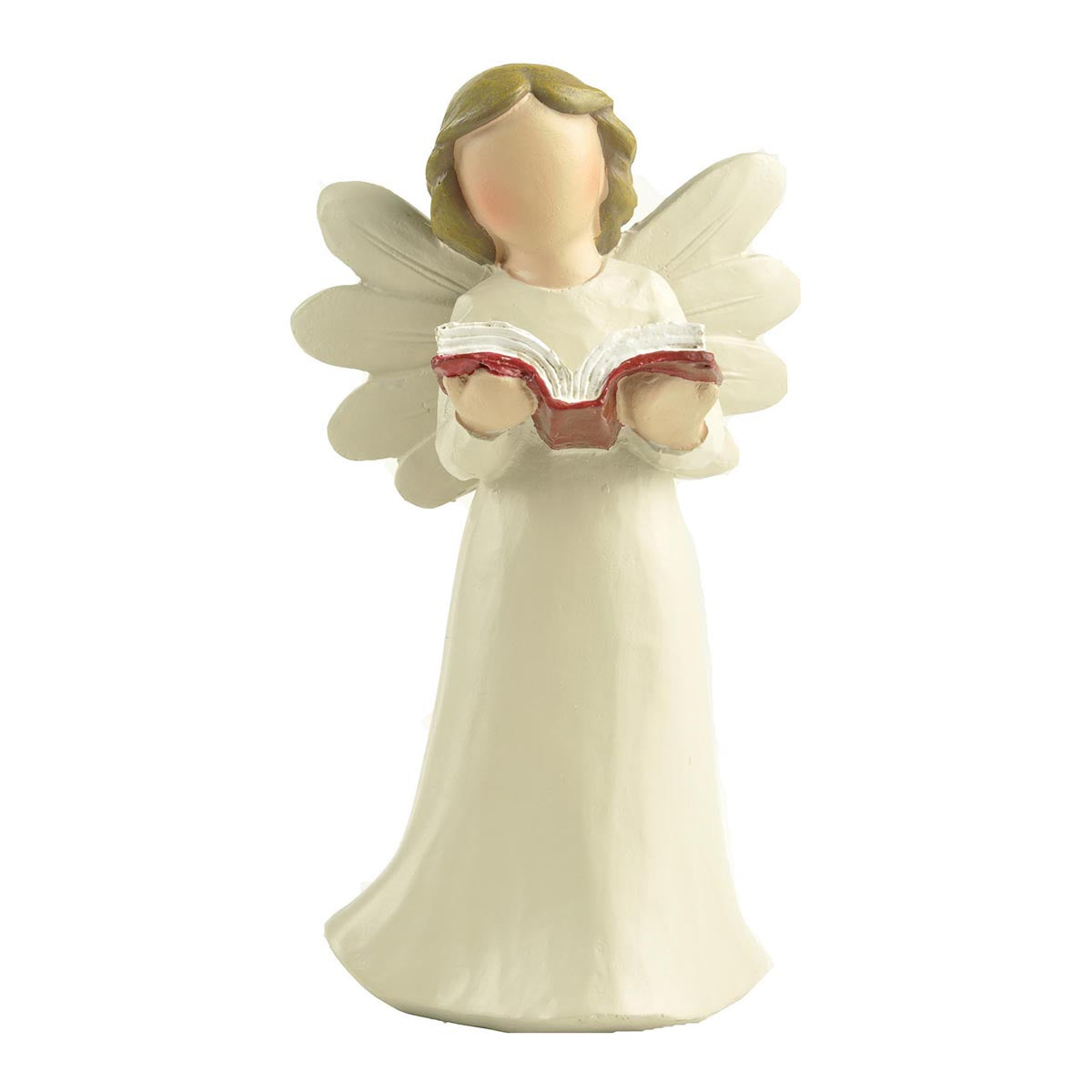 Vista de Figura de ángel con libro rojo en la mano